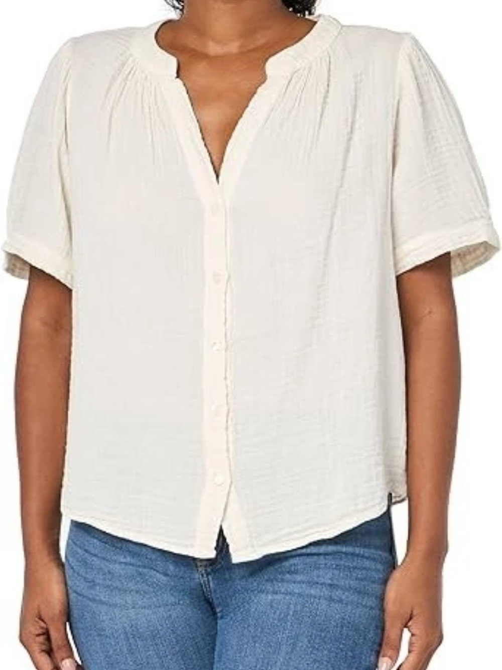 Velvet by Graham & Spencer Cream Button-Front Short Sleeve Top